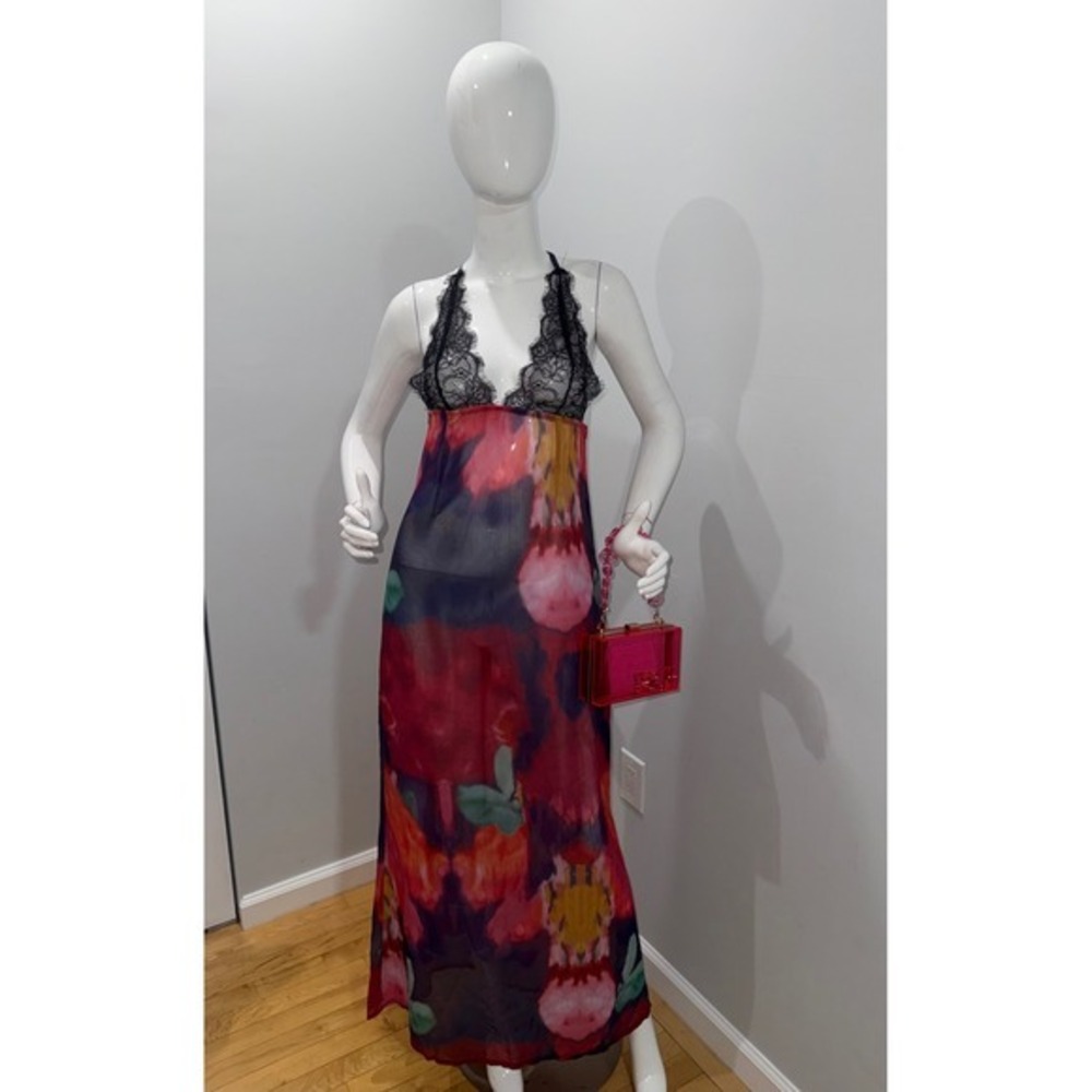 Micas Sheer Floral Lace Maxi Dress  Cotton Blend Plunge Mesh‎ Dress size M - Picture 7 of 12